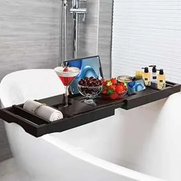 Bathtub Tray Bathtub Shelf Extendable Bathtub Shelf with Bamboo Bookshelf and soap Tray 1 or 2 Person Bath and Bed Tray