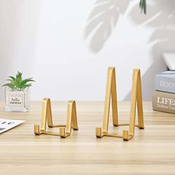 Plate Stands for Display - Plastic Easel Stand Plate Holder Display Stand Picture Frame Stand for Pictures | Photo|Decorative Plate |Dish | Tabletop Art - 3 inch-Golden