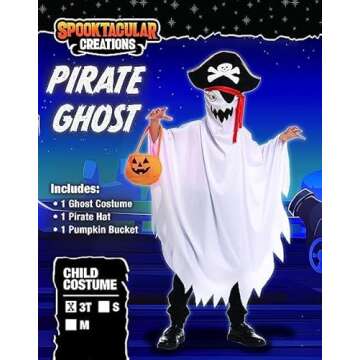 Spooktacular Creations Unisex Pirate Ghost Costume for Kids, Perfect for Halloween Trick-or-Treating...