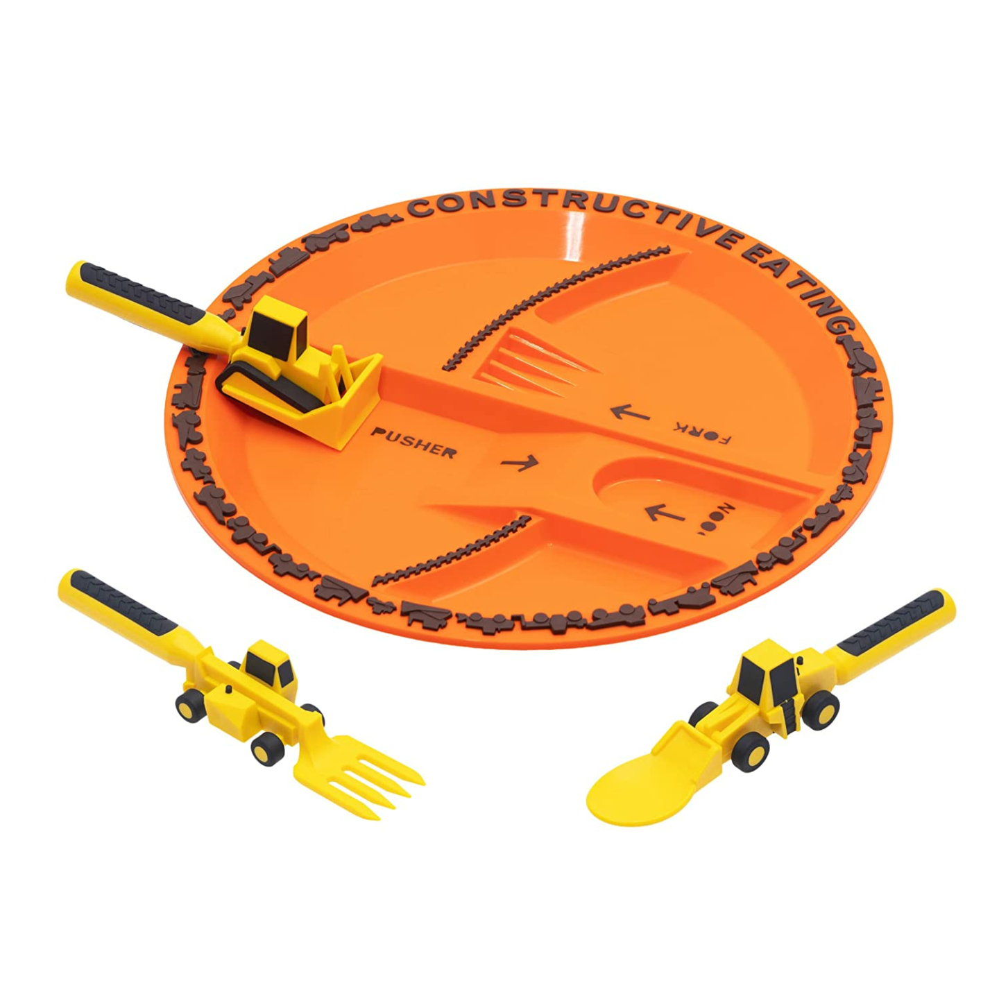 Kids Construction Combo Set - Safe Utensils & Plate