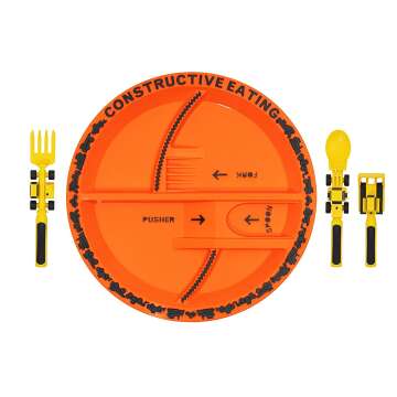 Kids Construction Combo Set - Safe Utensils & Plate