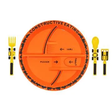 Kids Construction Combo Set - Safe Utensils & Plate