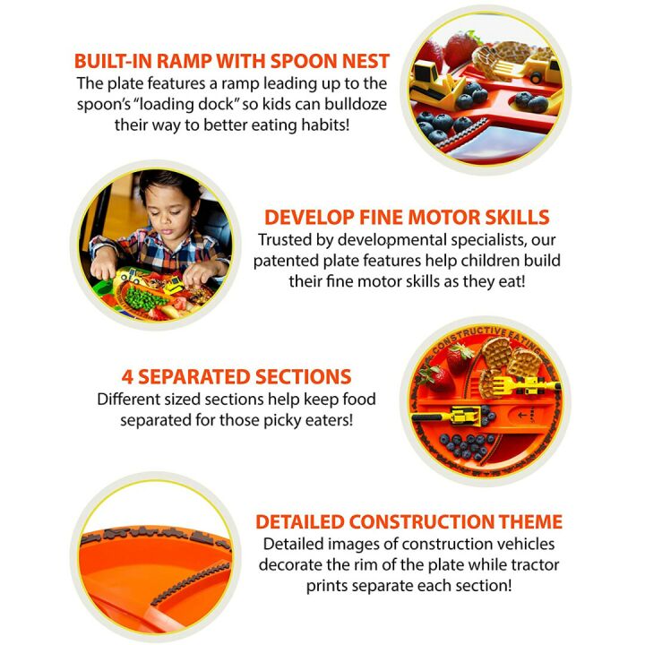 Kids Construction Combo Set - Safe Utensils & Plate