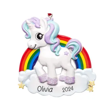 UniqXmas Personalized Unicorn Christmas Ornament 2024 - Free Customization | Unicorn with Rainbow & ...