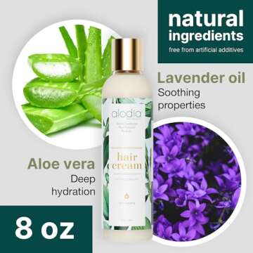 ALODIA Nourish & Moisturize Leave-in Cream - 8 oz Lightweight Curl Cream with Aloe Vera & Lavender Oil for Healthy, Shiny & Defined Hair - Nut-Free Formula for All Hair Types
