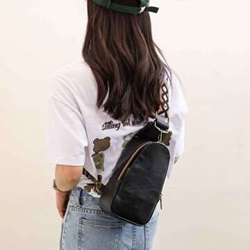 Baolab Women Chest Bag Sling Bag Small Crossbody PU Leather Satchel Daypack for Lady Shopping Travel Fashion Shoulder Strap (Grey)