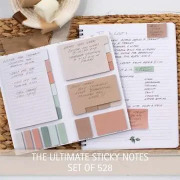 Pastel Sticky Notes Set of 528 with Tabs and Beautiful Daily Planner and Notebook with Hourly Schedule Bundle - Cute School Accessories, College, Students, Teachers or Office Desk Supplies for Women