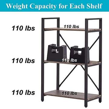 BON AUGURE 3 Tier Bookshelf, Small Rustic Book Shelf, Short Industrial Bookcase, Wood Metal Standing Etagere for Office, Bedroom and Living Room (Dark Gray Oak)