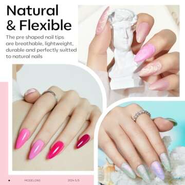modelones Gel Nail Kit, 500Pcs Soft Gel Nail Tips Medium Almond Shape, Nail Glue Nail Prep Dehydrate & Portable Led Lamp Nail Clipper, Easy Nail Extension Set for Easter Nail Art