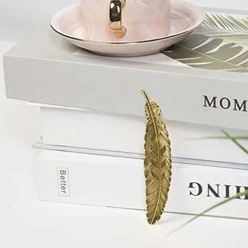 Meeall 6pcs Different Color Vintage Feather Metal Bookmarks