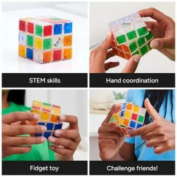 Rubik’s Cube, Crystal Cube, Transparent 3x3 Cube Color-Matching Puzzle Game, Twisting Fidget Toy, Challenging Brain Teaser & Sensory Puzzle for Adults, Teens, & Kids, for Ages 8 & Up
