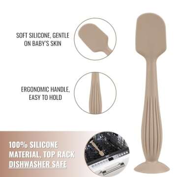 Diaper Cream Applicator Set - Powder Soft Silicone Butt Brush, Spatula with Suction Base - Newborn Baby Essentials (Set of 3, Color pack 2)