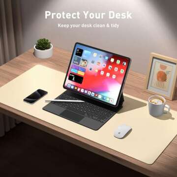 Aothia Leather Desk Pad Protector, Mouse Pad, Office Desk Mat, Non-Slip PU Leather Desk Blotter, Laptop Desk Pad, Waterproof Desk Writing Pad for Office and Home (31.5" x 15.7",Soft Yellow)