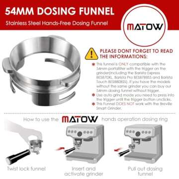 Hands-Free Dosing Funnel, MATOW 54mm Dosing Funnel with Grinder Trigger Compatible with Breville 54mm Portafilters