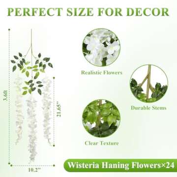 Pauwer 12 Pack Wisteria Hanging Flower Garland – Silk Vine Decorations for Weddings & Parties