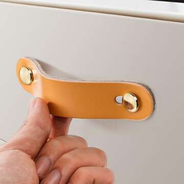 Susenya Drawer Pulls Wardrobe Cabinet Knobs, Cabinet Pulls,Leather Closet Door Pull Handles,5.7" Mounting Hole Distance,Beige,Set of 8