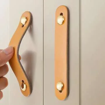 Susenya Drawer Pulls Wardrobe Cabinet Knobs, Cabinet Pulls,Leather Closet Door Pull Handles,5.7" Mounting Hole Distance,Beige,Set of 8