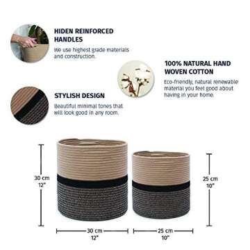 OrganiHaus Decorative Plant Basket 12 & 10 inch, Plant Pots for Indoor, Basket Planters for Indoor Plants, Basket for Plants Indoor, Planter Pot Cover, Plant Baskets Indoor, Woven Plant Basket