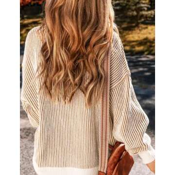 Zeagoo Women 2024 Winter Oversized Sweater Crew Neck Long Sleeve Color Block Pullover Rib Knit Blouse Tops Khaki Large