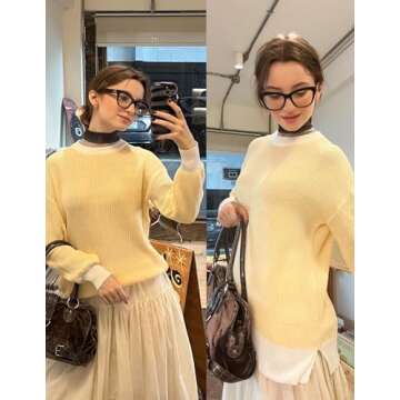 Zeagoo Women 2024 Winter Oversized Sweater Crew Neck Long Sleeve Color Block Pullover Rib Knit Blouse Tops Khaki Large