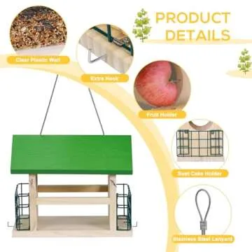 Durable Cedar Wood Bird Feeder with Suet Cages for Outdoors