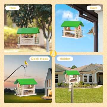 Durable Cedar Wood Bird Feeder with Suet Cages for Outdoors