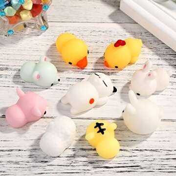 Mochi Squishys Toys, 18PCS Cute Kawaii Squishies Animals Stress Relief Toys for Kids Soft Squeeze Reliever Anxiety Toys Classroom Prizes Easter Gifts Easter Basket Stuffers