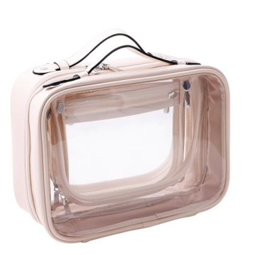 Large Clear Travel Toiletry Case - Beige Makeup Bag