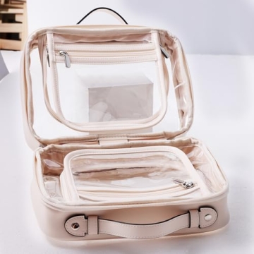 Large Clear Travel Toiletry Case - Beige Makeup Bag