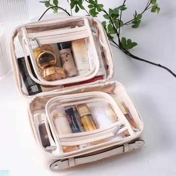 Large Clear Travel Toiletry Case - Beige Makeup Bag