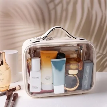 Large Clear Travel Toiletry Case - Beige Makeup Bag
