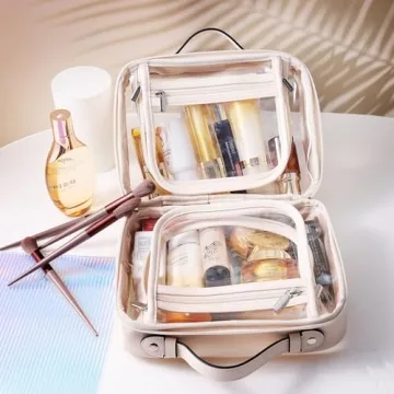 Large Clear Travel Toiletry Case - Beige Makeup Bag
