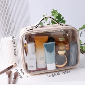 Large Clear Travel Toiletry Case - Beige Makeup Bag