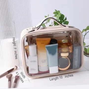 Large Clear Travel Toiletry Case - Beige Makeup Bag