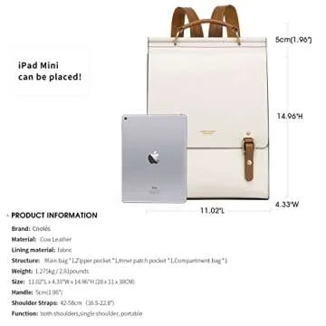 Cnoles Leather Backpack Purse For Women Fashion Ladies Vintage Bags Casual College Travel Backpacks Large bag White