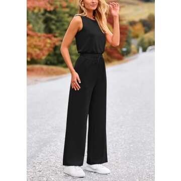 PRETTYGARDEN Womens Jumpsuits Summer Casual One Piece Outfits Sleeveless Wide Leg Long Pants Rompers (Black,Large)