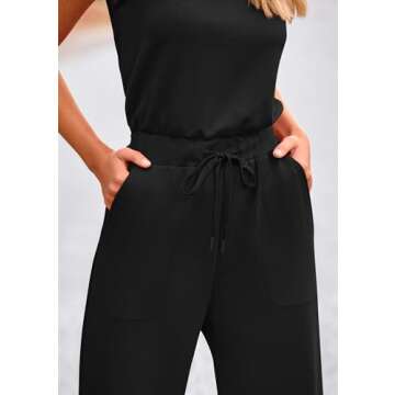 PRETTYGARDEN Womens Jumpsuits Summer Casual One Piece Outfits Sleeveless Wide Leg Long Pants Rompers (Black,Large)