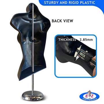 Male + Female Mannequin Torso by EZ Mannequins, Dress Form Body Display Stand, Easy Set Up and Transport, Great for Indoor Or Outdoor Table Products, Deluxe 8" Metal Base. (Black)