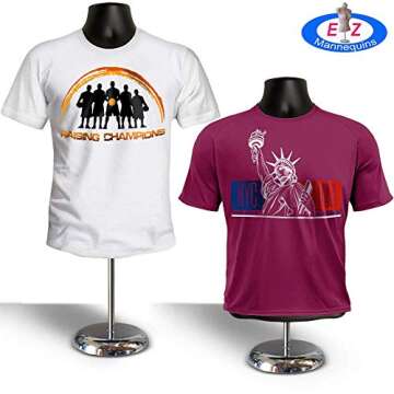 Male + Female Mannequin Torso by EZ Mannequins, Dress Form Body Display Stand, Easy Set Up and Transport, Great for Indoor Or Outdoor Table Products, Deluxe 8" Metal Base. (Black)