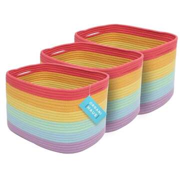 Extra Large Storage Basket + Set of 3 Baskets for Decor - RAINBOW