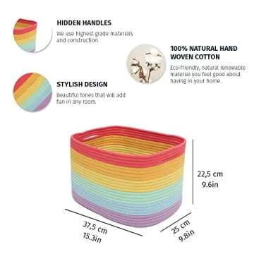 Extra Large Storage Basket + Set of 3 Baskets for Decor - RAINBOW