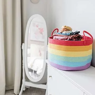 Extra Large Storage Basket + Set of 3 Baskets for Decor - RAINBOW