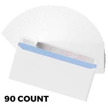 CREGEAR #6 3/4 Self-Seal Security Envelopes, 90 Count, Envelope Letter Size 3-5/8" X 6-1/2", 24 lb, White, Peel and Seal, Security Tinted and Pattern, Windowless