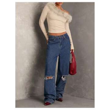 MakeMeChic Women's Off The Shoulder Tops Fuzzy Fitted Long Sleeve T Shirt Khaki Small