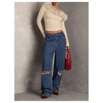 MakeMeChic Women's Off The Shoulder Tops Fuzzy Fitted Long Sleeve T Shirt Khaki Small