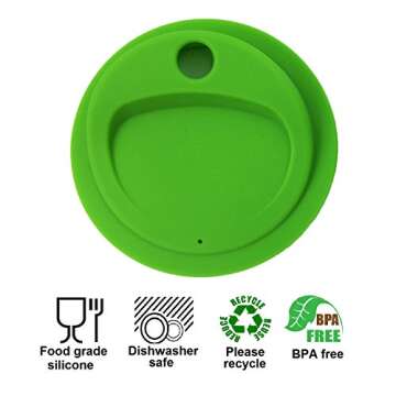 THINKCHANCES Reusable Food Grade and BPA Free Silicone Circular Straw Hole Coffee Juice Drinking Sip Lid for Mason, Ball, Canning Jars (Regular Mouth, Lime) 6 Pack