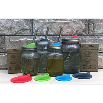 THINKCHANCES Reusable Food Grade and BPA Free Silicone Circular Straw Hole Coffee Juice Drinking Sip Lid for Mason, Ball, Canning Jars (Regular Mouth, Lime) 6 Pack