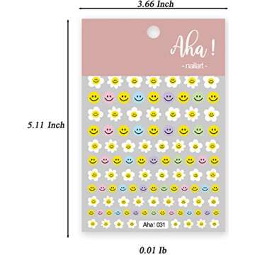 Flower Happy Face Nail Art Stickers Decals Cute Smile Flowers Face Nail Art Sticker 3D Self Adhesive DIY Design Fashion Trend Glamour Decoration Accessories for Ladies Girls Kids (2 Sheets)