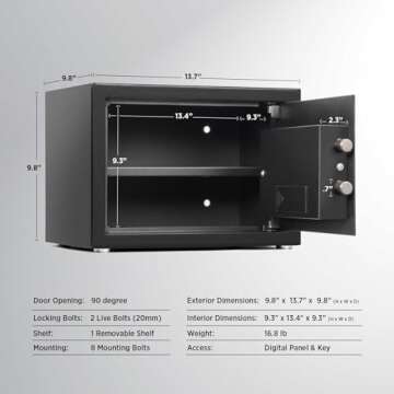 ISLANDSAFE Safe and Security Lock Box,Small Money Box,Document Safe with Digital Keypad Lock for Home Office Hotel Business Jewelry Gun Cash Use Storage,Removable Shelf (0.8Cubic Feet Black)