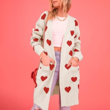 Women's Chunky Knit Heart Cardigan - Soft & Stylish Sweater
